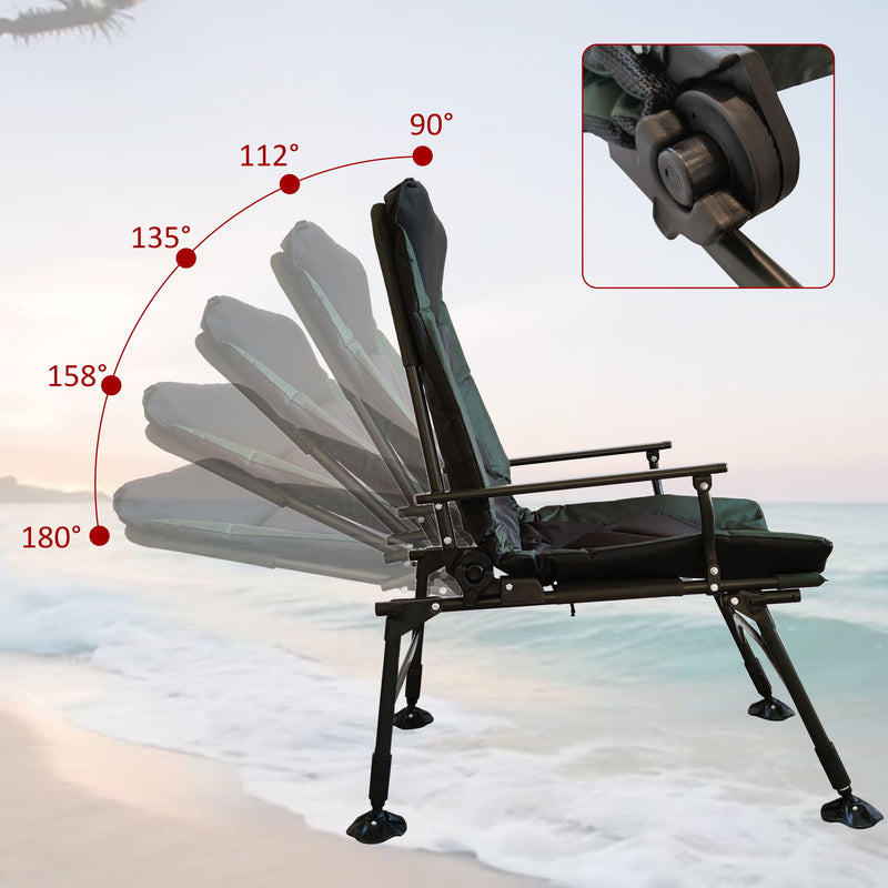 Camping Lounge Chair, Portable Folding Reclining Camping With Adjustable Backrest For Indoor And Outdoor Camping Beach Hiking Fishing - Green / Black
