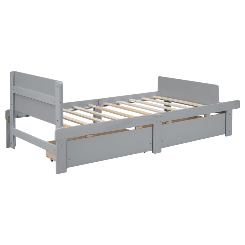 Twin Bed with Footboard Bench,2 drawers,Grey