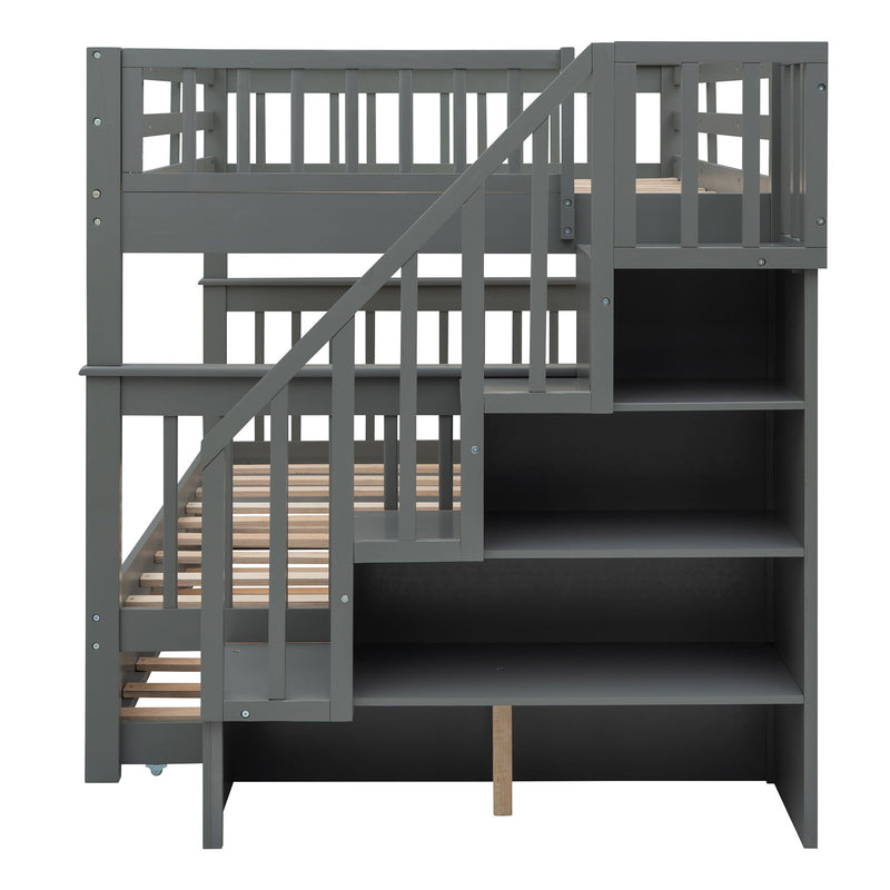 Stairway Bunk Bed With Storage And Guard Rail For Bedroom