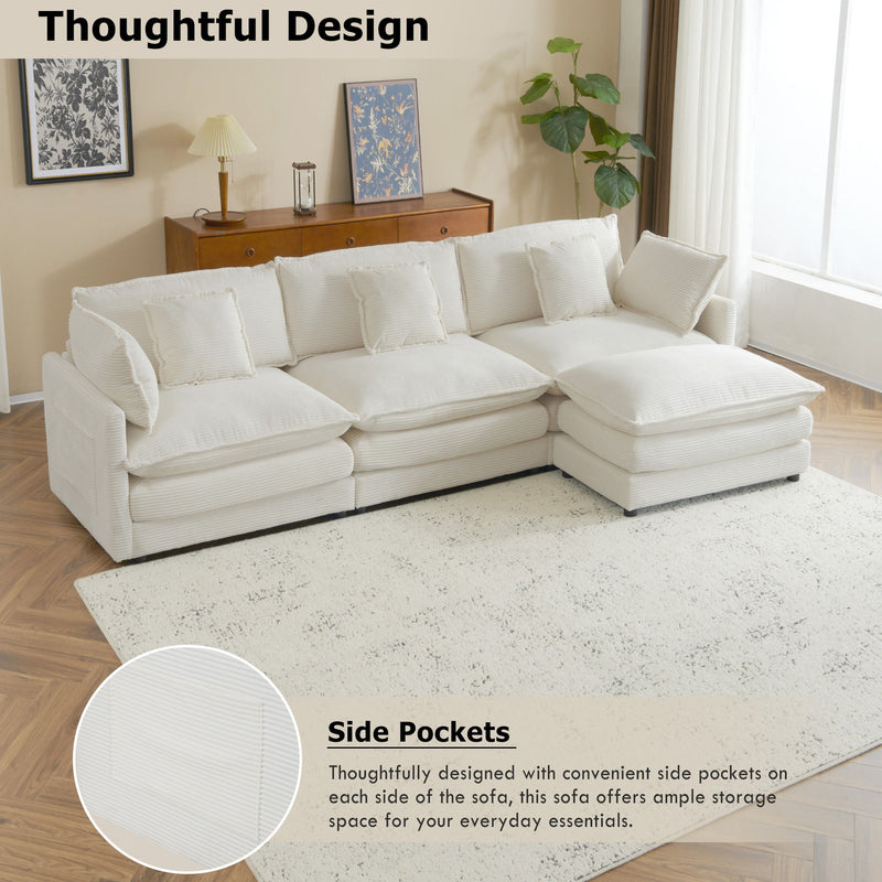 Modern Modular Sectional Sofa With Side Storage Pockets For Living Room