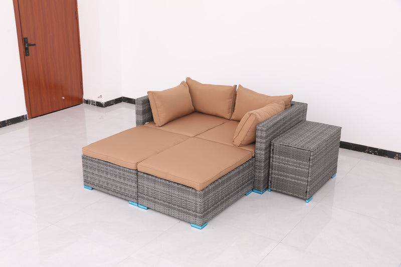 Patio Sofa Daybed With Cushions - Brown