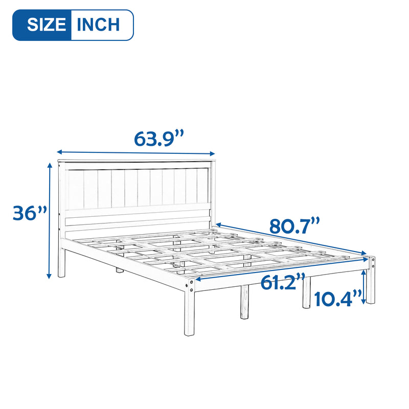 Platform Bed Frame with Headboard, Wood Slat Support, No Box Spring Needed, Queen, White(OLD SKU:WF191420AAK)