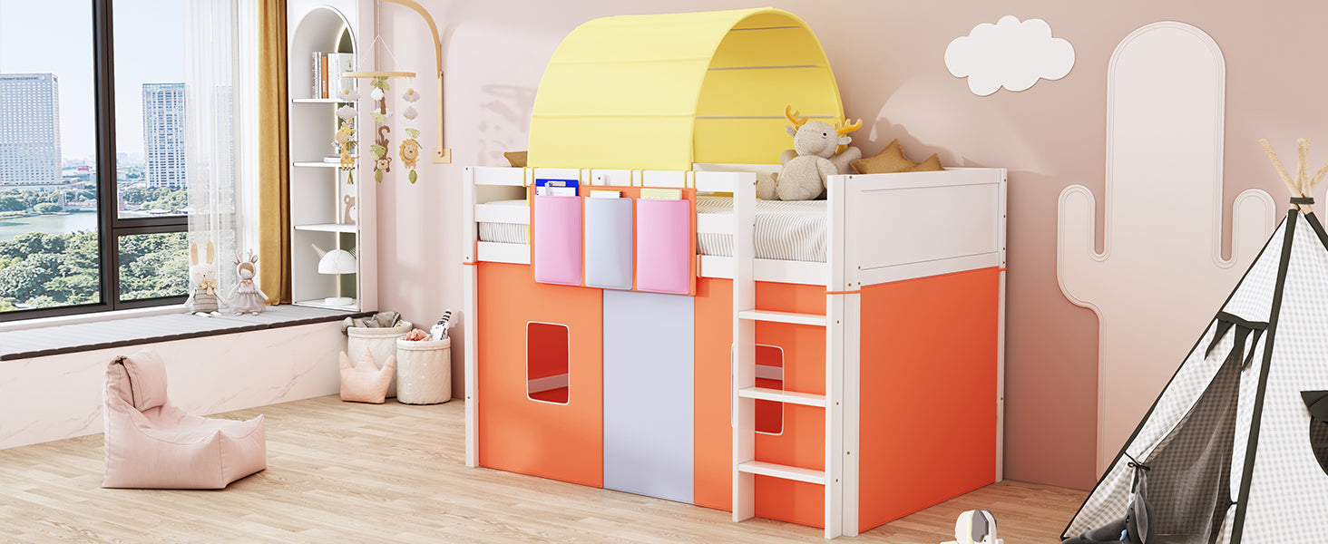 Twin Size Loft Bed with Tent and Tower  and  Three Pockets- Orange - Atlantic Fine Furniture Melbourne FL