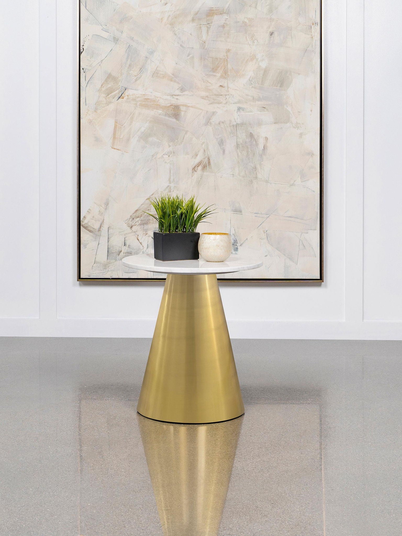 Avon Round Marble Top Stainless Steel Side End Table White - Atlantic Fine Furniture Melbourne FL