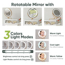 Makeup Vanity Desk With Round Mirror And Lights, 2 In 1 Nightstand, Dressing Table With A Chair - Antique White