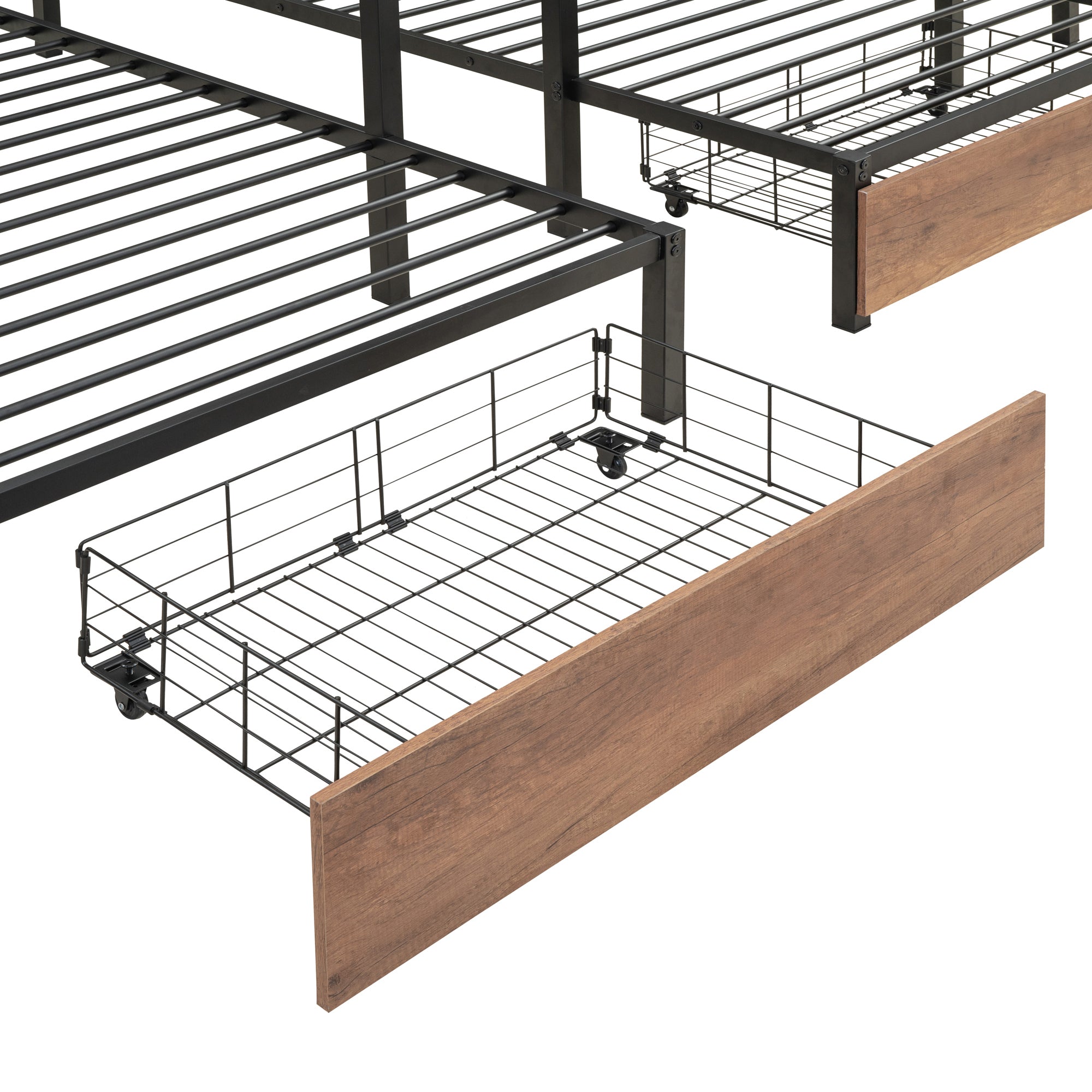 Full over Twin-Twin Triple bunk bed with drawers and staircase, Black - Atlantic Fine Furniture Melbourne FL
