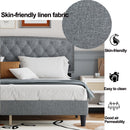 King size Adjustable Headboard with Fine Linen Upholstery and Button Tufting for Bedroom,  Wave Top  LIGHT GREY