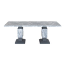 Michelle - Dining Table With Double Pedestal Marble Detailing - Gray