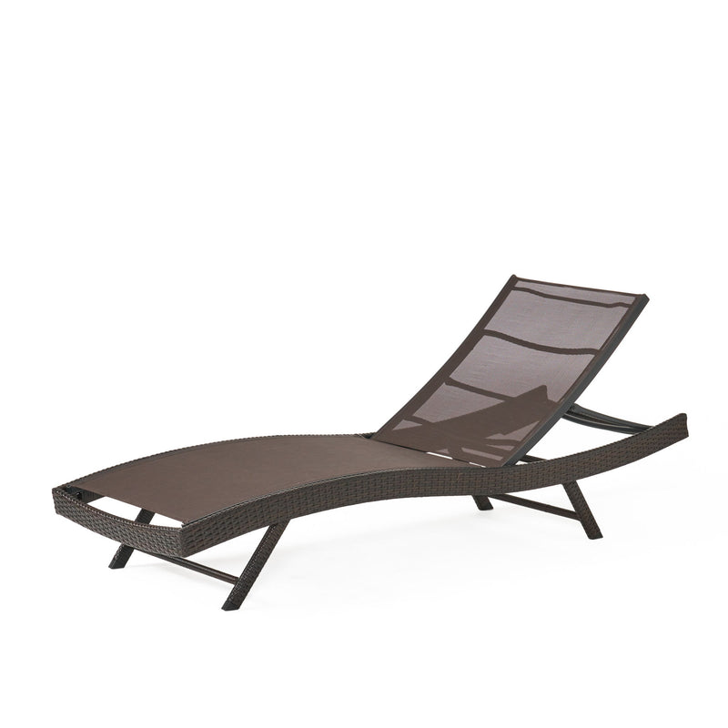 Kauai - Modern Outdoor Mesh Chaise Lounge With Adjustable Backrest - Brown Multi