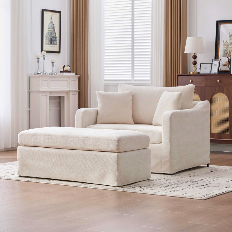 Accent Chair Wide With 2 Bolster Pillows, And Matching Ottoman