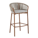 Lodi - Outdoor Matal Rope Barstool, Teak / Beige (Set of 2) - Teak / Beige