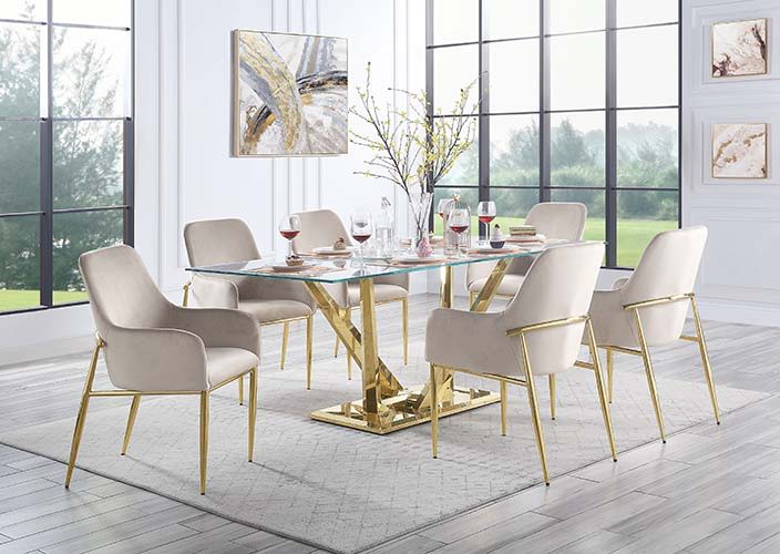 Barnard - Side Chair (Set of 2) - Gray Velvet & Mirrored Gold Finish - Atlantic Fine Furniture Inc