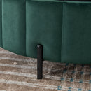 Upholstered Round Ottoman With Reversible Lid, Channel Tufted Pumpkin Shape