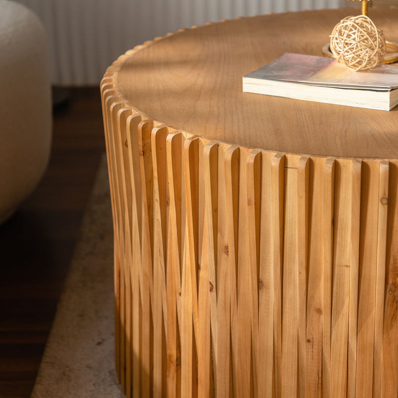 Cylindrical Coffee Table With Vertical Texture Relief