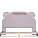 Full Size Upholstered Platform Bed with Bear-Shaped Headboard and Embedded Light Stripe, Velvet, Pink