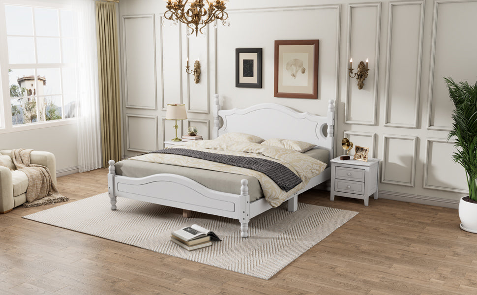 Queen Size Wood Platform Bed Frame,Retro Style Platform Bed with Wooden Slat Support,White - Atlantic Fine Furniture Melbourne FL