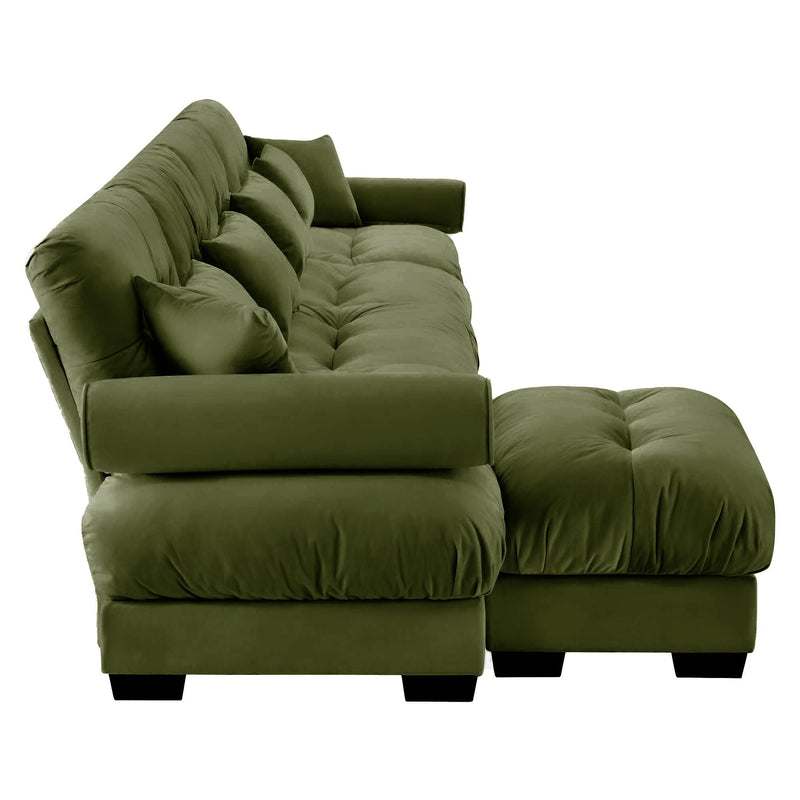 Modern Sectional Sofa With Ottoman, Round Bolster Armrests, Waist And Throw Pillows