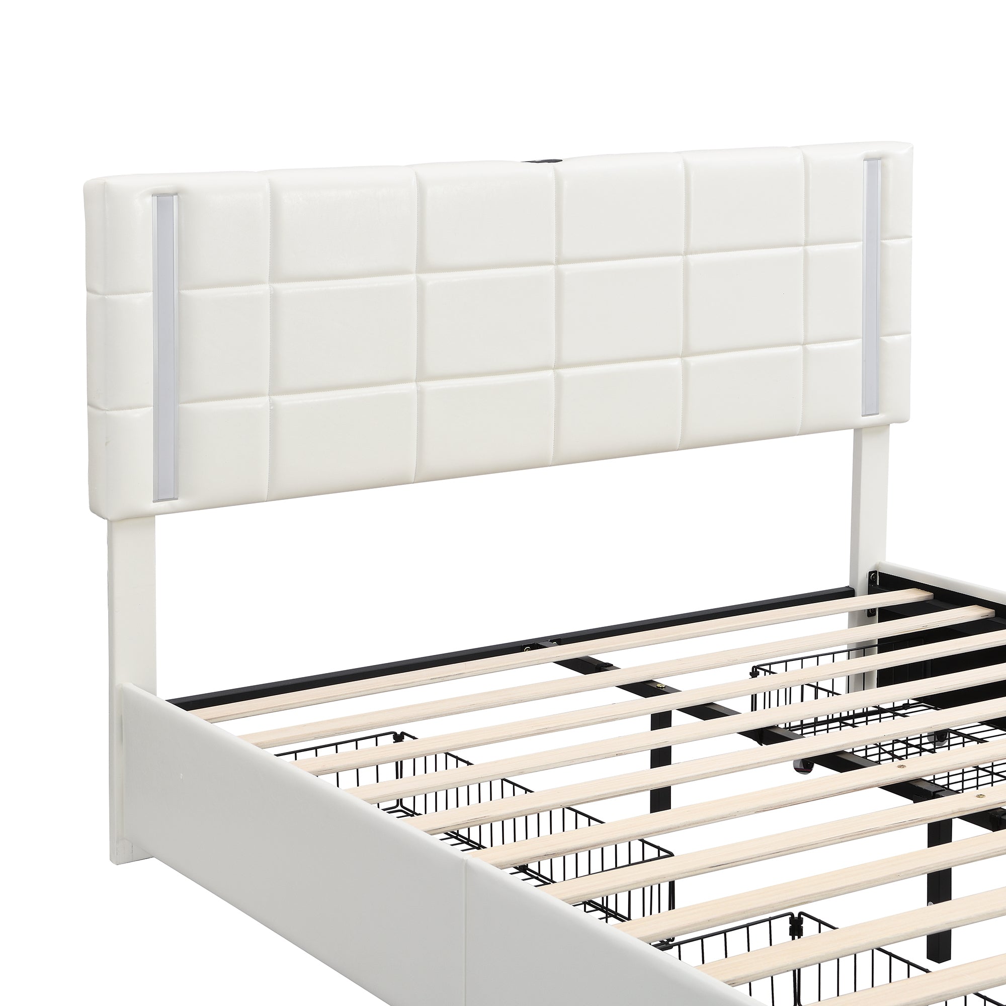 Queen Size Upholstered Platform Bed with LED Lights and USB Charging, Storage Bed with 4 Drawers, White - Atlantic Fine Furniture Melbourne FL