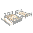 Full Over Full Bunk Bed with Trundle, Convertible to 2 Full Size Platform Bed, Full Size Bunk Bed with Ladder and Safety Rails for Kids, Teens, Adults,Grey (Old Sku:W504S00003)