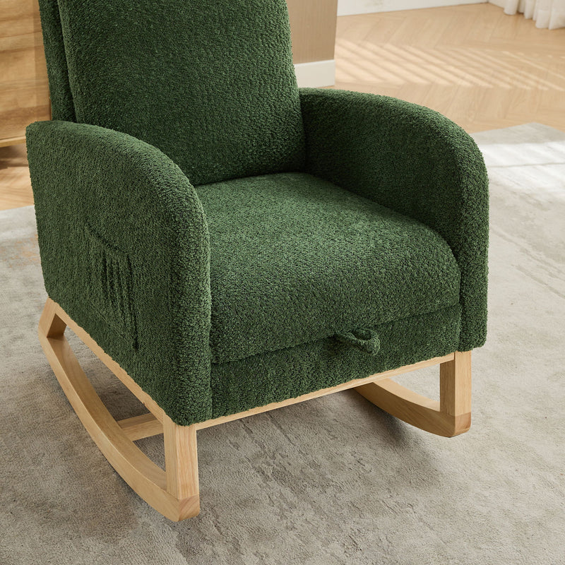 High Back Glider Rocking Chair With Retractable Footrest And Rubber Wood Legs