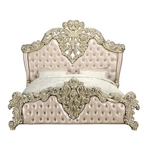 Vatican - Eastern King Bed - PU Leather, Light Gold & Champagne Silver Finish - Atlantic Fine Furniture Inc