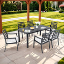 Modern Classic Outdoor Patio Dining Set, Rectangular Table & Dining Chairs, Rust Free, Weather Resistant