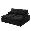 Convertible Loveseat Sofa With Storage, USB Ports, Cup Holders - Black