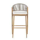 Outdoor Bar Height Metal Frame Counter Stools With Scallop Shaped Backrest & Water Resistant Cushions