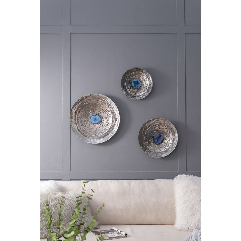 Textured Oversized Disc, Wall Decor For Living Room Bedrrom Entryway Office (Set of 3) - Silver