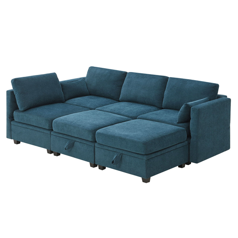 Chenille Modular Sectional Sofa, U Shaped Couch With Adjustable Armrests And Backrests, 6 Seat Reversible Sofa Bed With Storage Seats For Living Room, Apartment