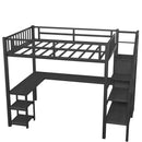 Metal Full Loft Bed with Wardrobe and LED Light, Full Size Loft Bed with L Shaped Desk and USB for Kids Teens Adults, Black (Expect arrival date 2024/5/19)