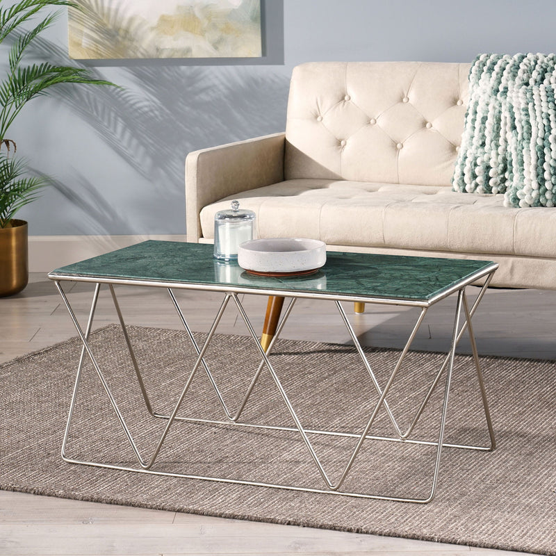 Modern Glam Marble Coffee Table With Gold Base - Green