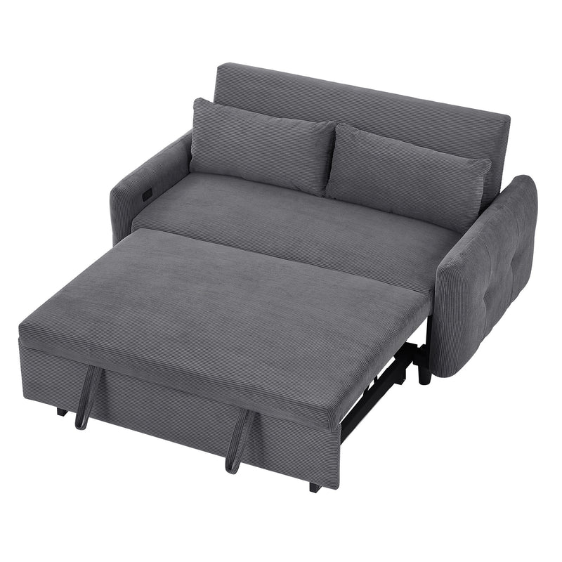 Pull-Out Sofa Bed Convertible Couch 2 Seat Loveseat Sofa Modern Sleeper Sofa With Two Throw Pillows And USB Ports For Living Room