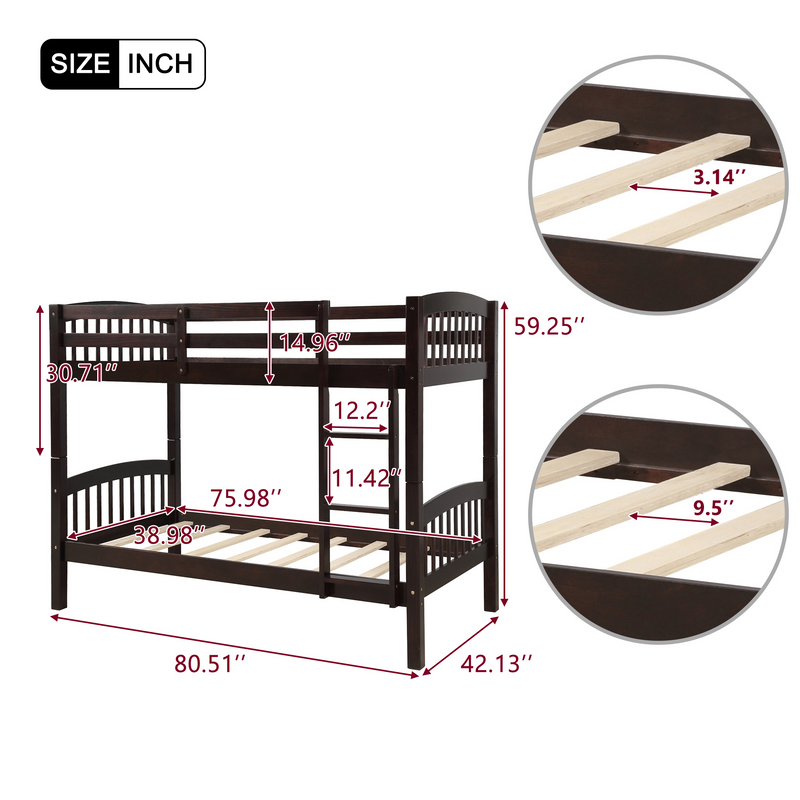 Twin Over Twin Bunk Bed with Ladder,Espresso ( OLD SKU: LP000066AAP)