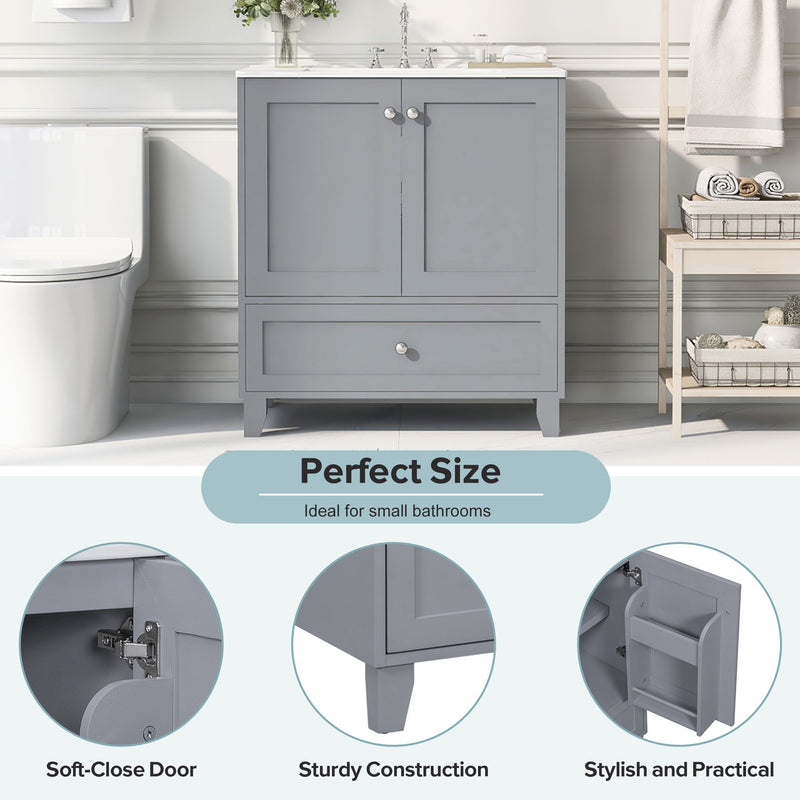 Bathroom Vanity Set With Ceramic Sink And Ample Storage Space Ideal For Small Bathrooms