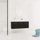 Contemporary 48" Wall Mounted Bathroom Vanity With Resin Sink And Soft Closing Doors And Line - Black Chestnut