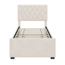 Twin Size Velvet Fabric Upholstered Platform Bed With Trundle And Adjustable Tufted Headboard - Beige