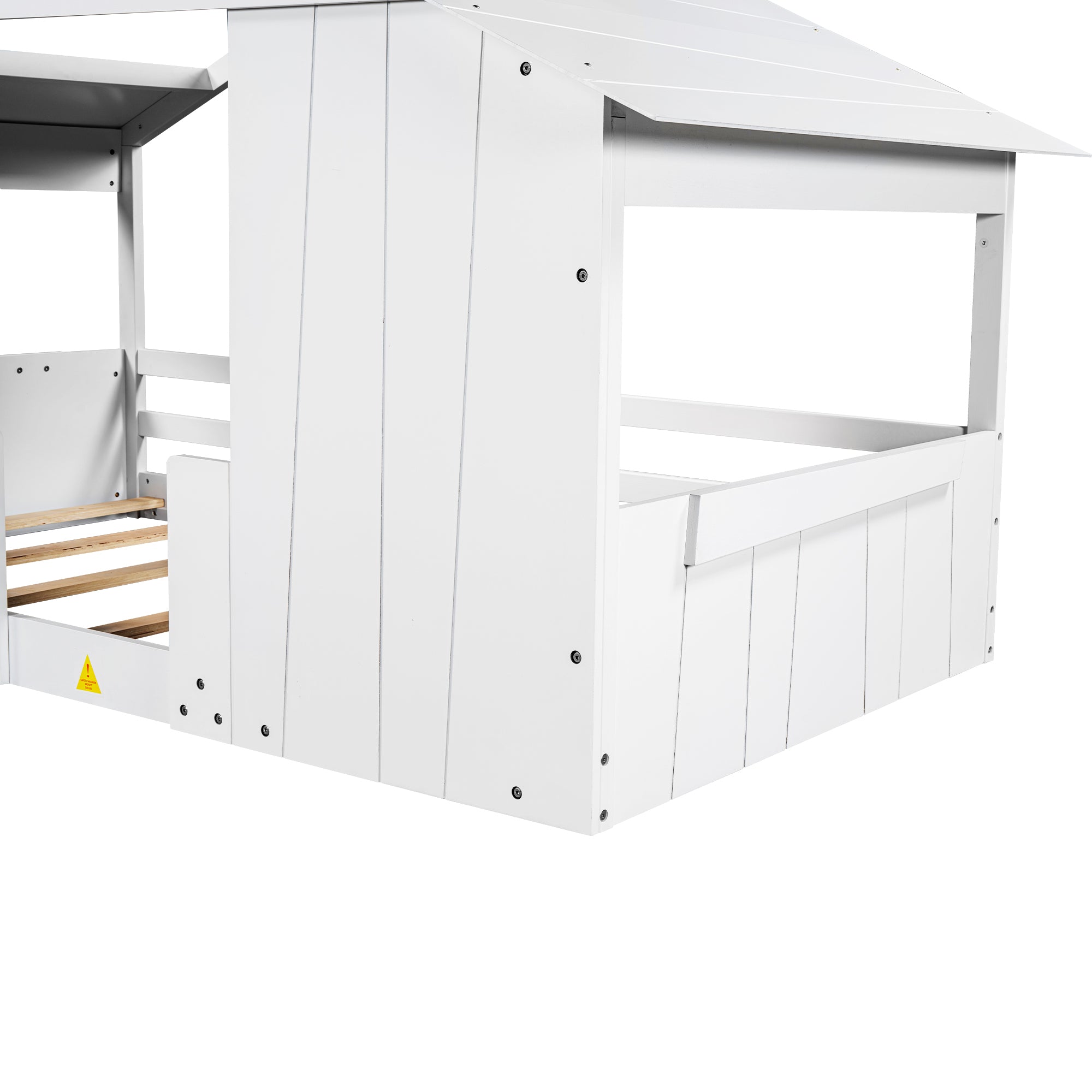 Wood Twin Size House Bed with Roof, Window and Guardrail, White - Atlantic Fine Furniture Melbourne FL