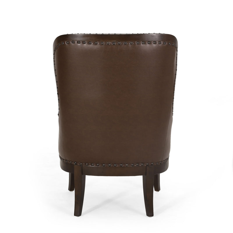 Accent Chair With Nailhead Trim And Birch Wood Legs - Dark Brown
