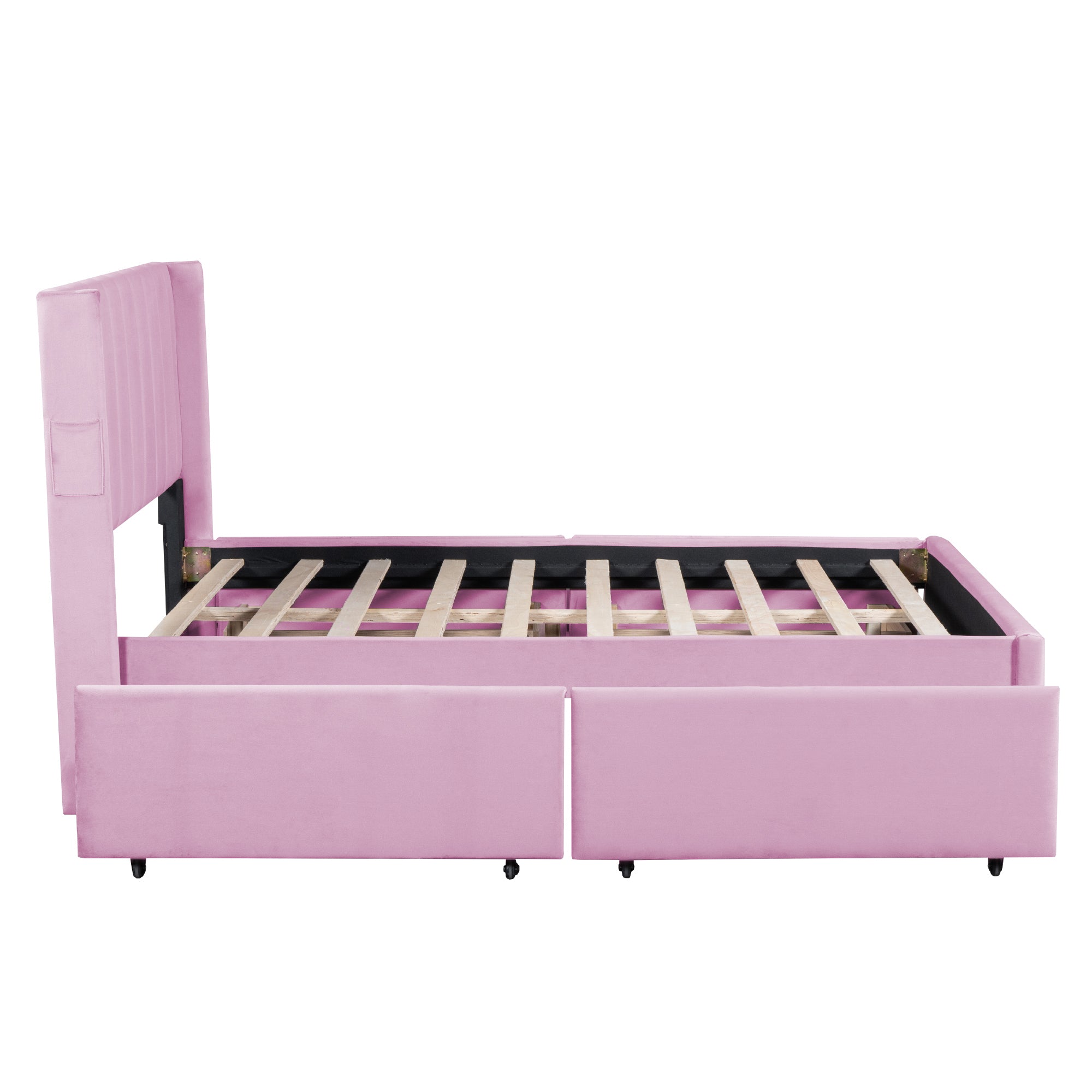 Full Size Upholstered Bed with 4 Drawers, Pink - Atlantic Fine Furniture Melbourne FL