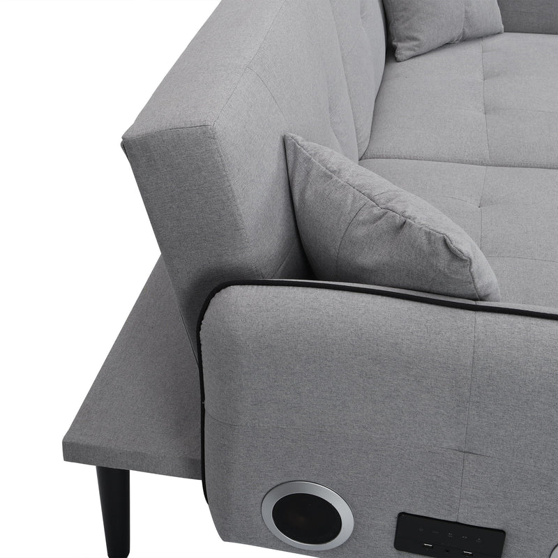 Modern Folding Ottoman Sofa Bed With Stereo System - Gray