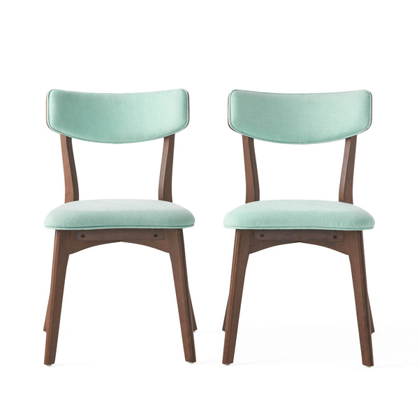 Chazz - Mid Century Fabric Dining Chairs With Natural Walnut Frame (Set of 2) - Mint / Natural Walnut
