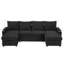 U Shaped Sectional Sofa Bed With Storage Chaise Lounges, USB Ports, And Cup Holders