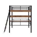 Metal Full Size Loft Bed with Built-in Desk, Storage Shelf and Ladder, Black
