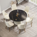 Modern Artificial Stone Round Plywood Base Dining Table, Can Accommodate 6 People, (Not Including Chairs) - Black / Beige