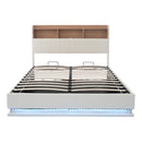 Queen Size  Upholstered Platform Bed with Storage Headboard and Hydraulic Storage System, PU Storage Bed with LED Lights and USB charger, White