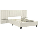 Queen Size Upholstered Platform Bed with Big Headboard, Bedroom Furniture, Velvet, Beige