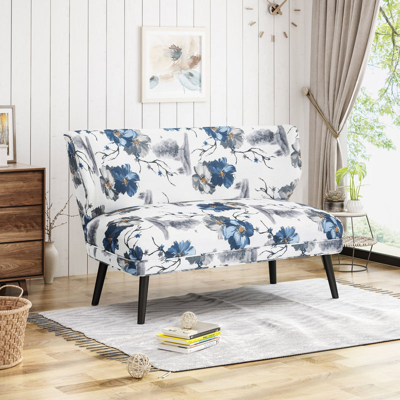 Elegant Classic Upholstered Loveseat With Curved Backrest