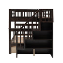 Stairway Full-Over-Full Bunk Bed with Drawer, Storage and Guard Rail for Bedroom, Espresso color( old sku: LP000310AAP )
