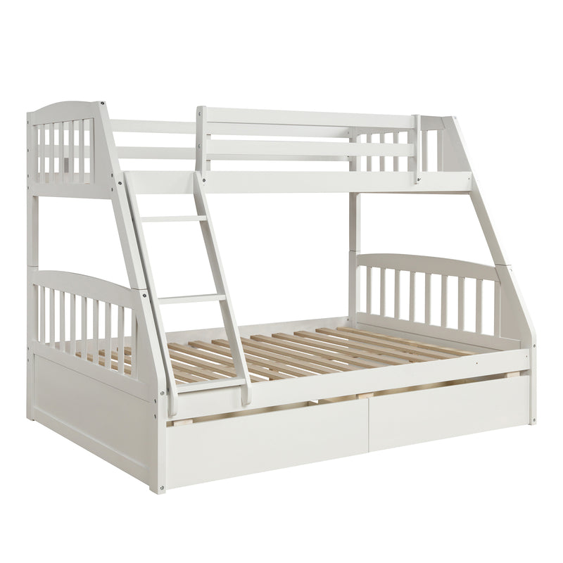 TOPMAX Solid Wood Twin Over Full Bunk Bed with Two Storage Drawers, White